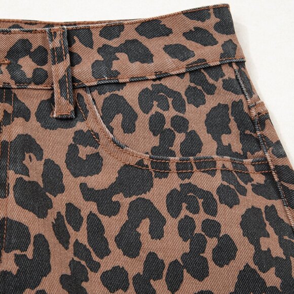 🐆NWT  Brown Leopard Frayed Split Midi Denim Skirt – Chic & Bold! - Picture 6 of 9